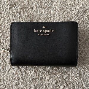 kate spade Black Saffiano Leather Bifold Wallet with Gold Logo